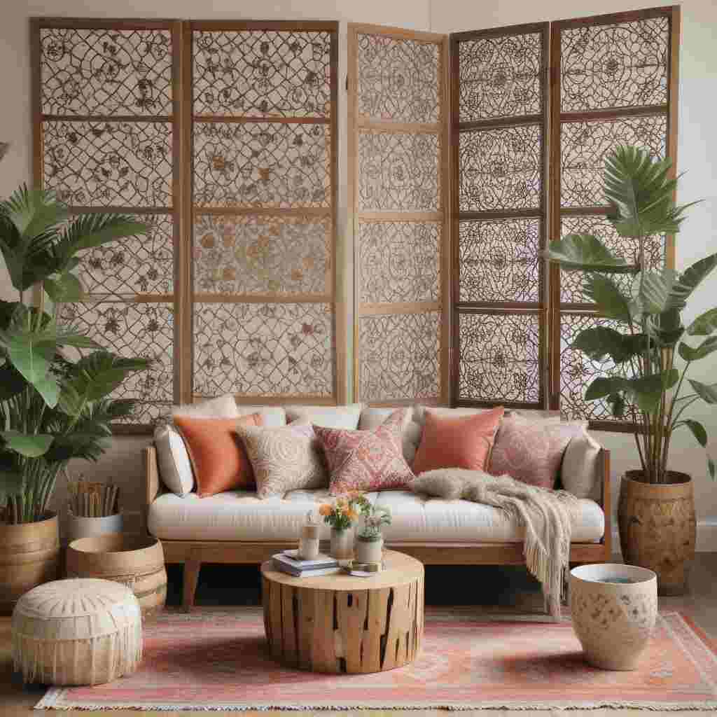40 Chic Boho Living Room Ideas That Capture Effortless, Free-Spirited Style 39 Decorative Screens